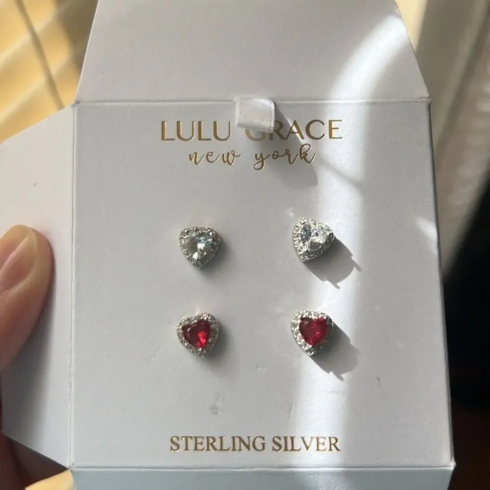 Heart shaped earrings Sterling silver 925 two pair new